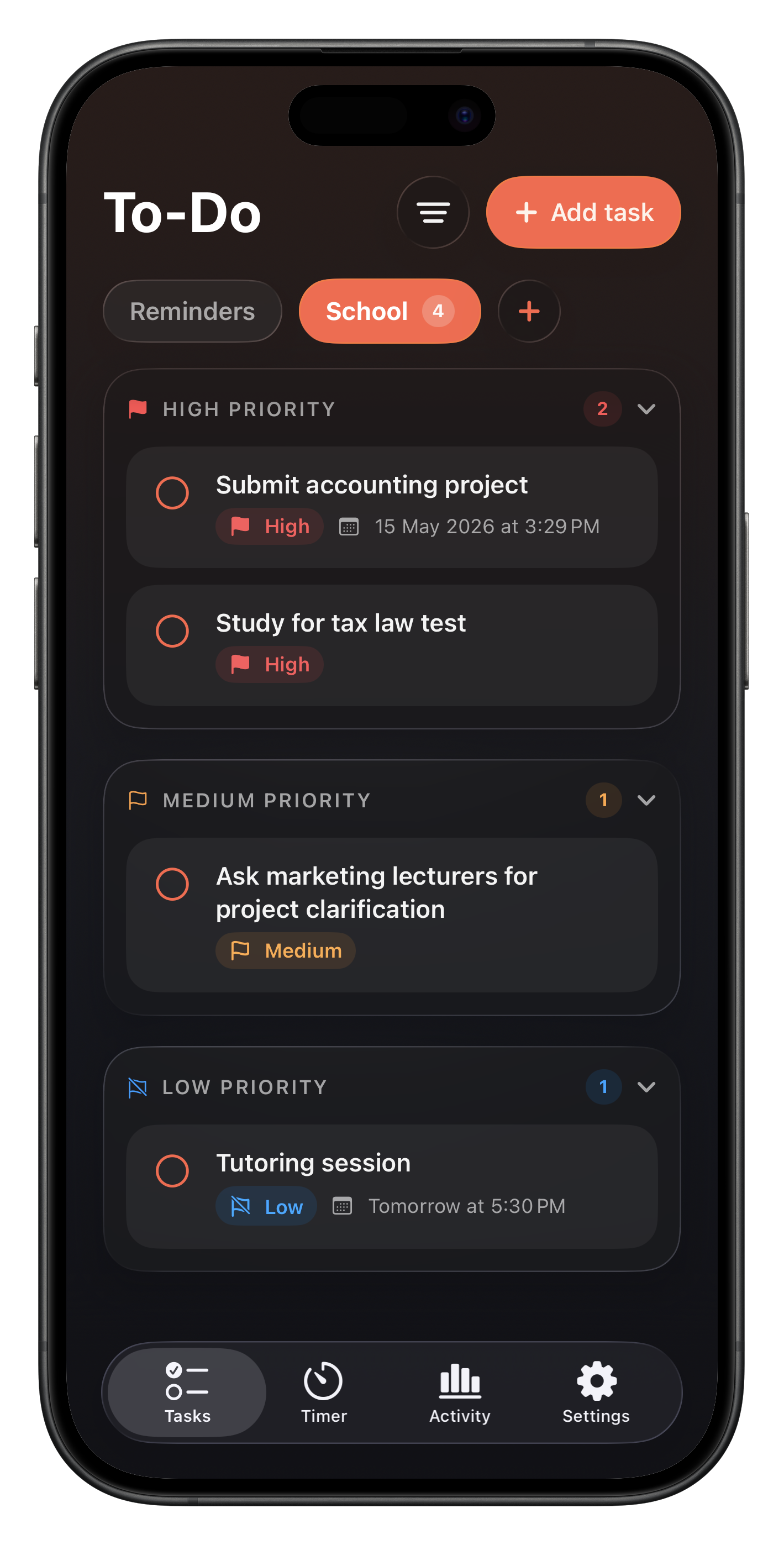 To-Do list with school priority tasks